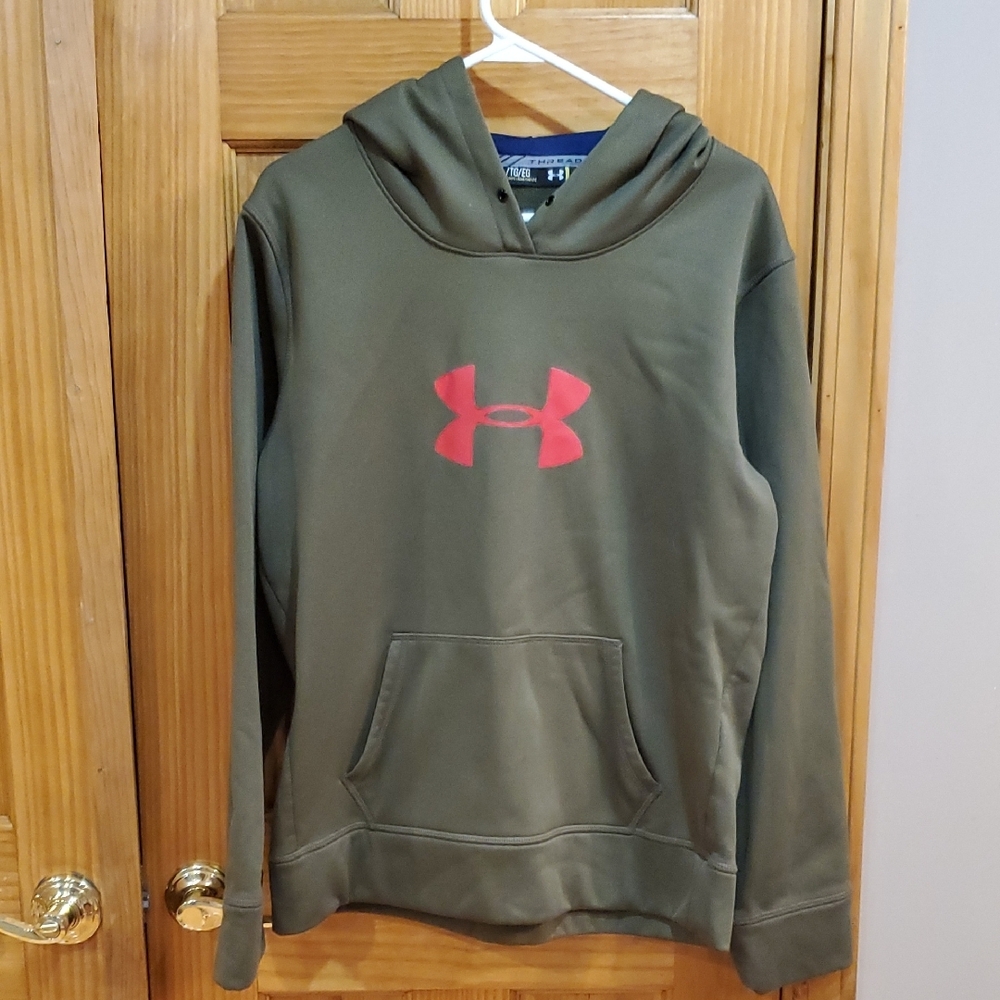 Under Armour Olive Green Hoodie with Red Logo